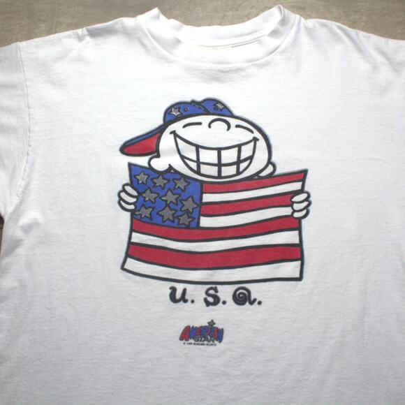 Vintage 1995 U.S.A Flag Smiling Kid Novelty Graphic T-Shirt Size XL - Picture 1 of 5